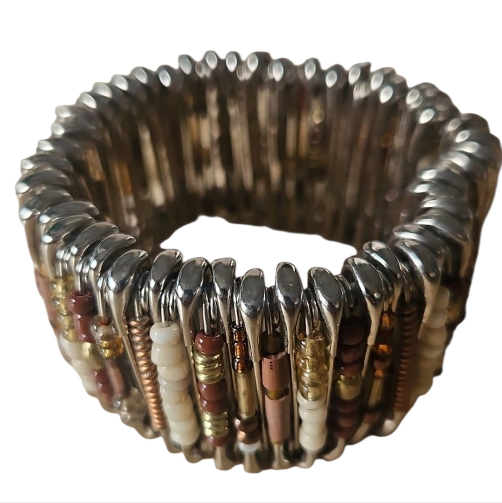 Wearable Art Bracelet (expandable) from South Africa, Safety Pins & Beads
